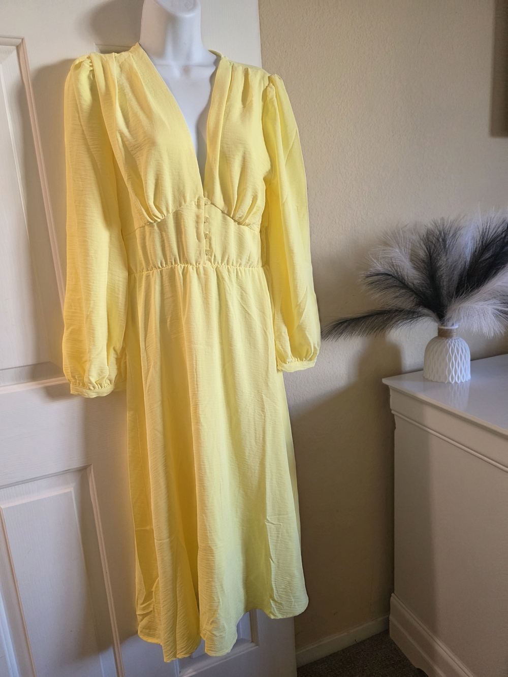 Sunlit V-Neck Long Sleeve Maxi Dress - Yellow